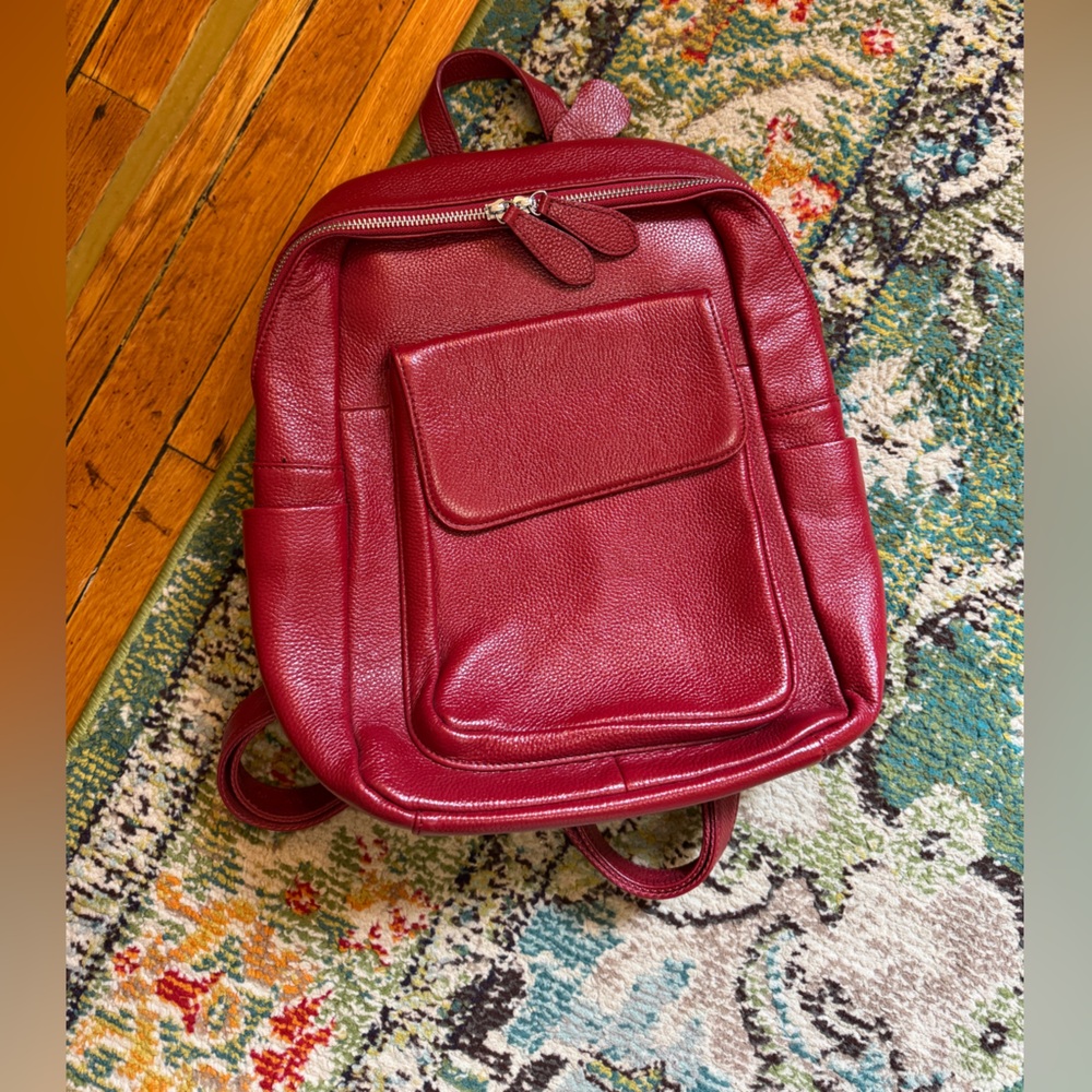 Stylish Red Leather Backpack